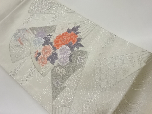 花々に扇模様織出し名古屋帯